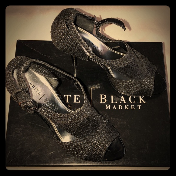 WhiteHouse/BlackMarket Black Straw Stilettos Size7 - Picture 4 of 4